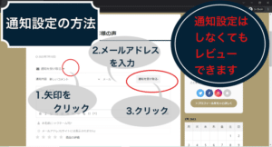 レビューの書き方１　メールの通知設定をする